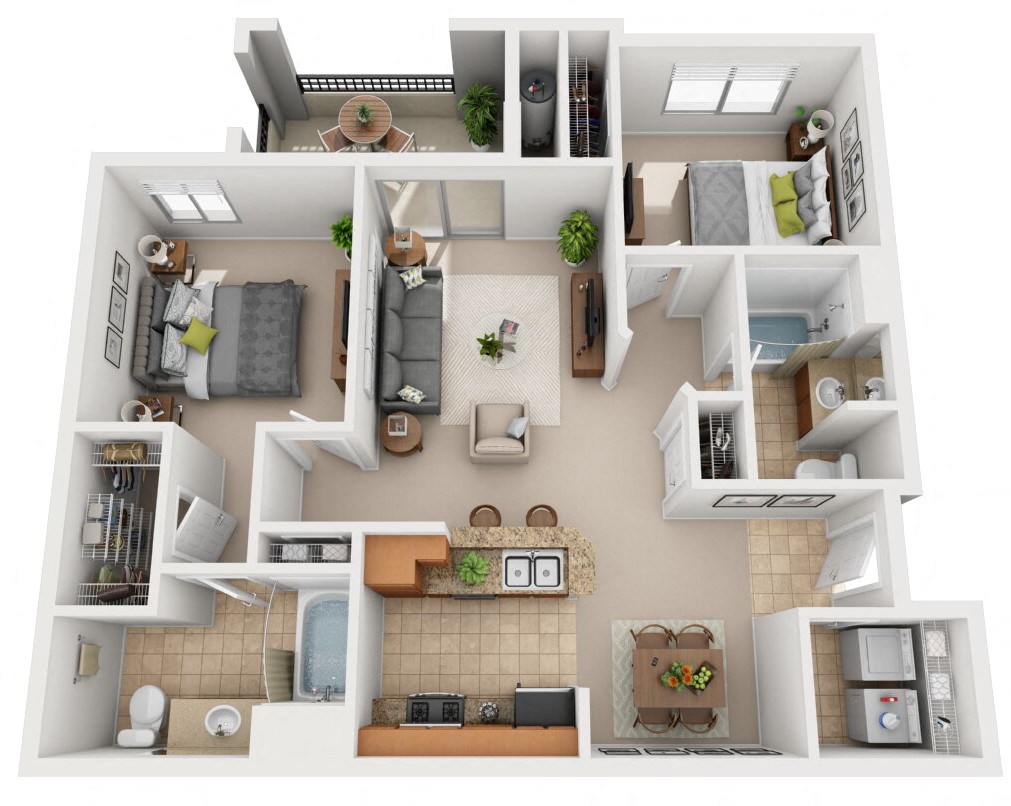 Floor plan for 2 beds, 2 baths, 994 sqft